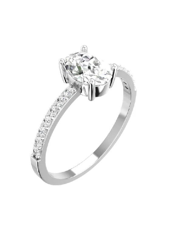Seasonal Jewelry Deals – Elevate Your Style Solitaire Oval Pavé 18K White Gold Ring w. Lab-Grown Diamonds Seasonal Jewelry Deals – Elevate Your Style Solitaire Oval Pavé 18K White Gold Ring w. Lab-Grown Diamonds