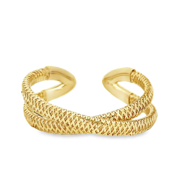 Shop Dazzling Jewelry At The Best Prices Roberto Coin Flexible Criss-cross Bangle Bracelet in 18k Yellow Gold Shop Dazzling Jewelry At The Best Prices Roberto Coin Flexible Criss-cross Bangle Bracelet in 18k Yellow Gold