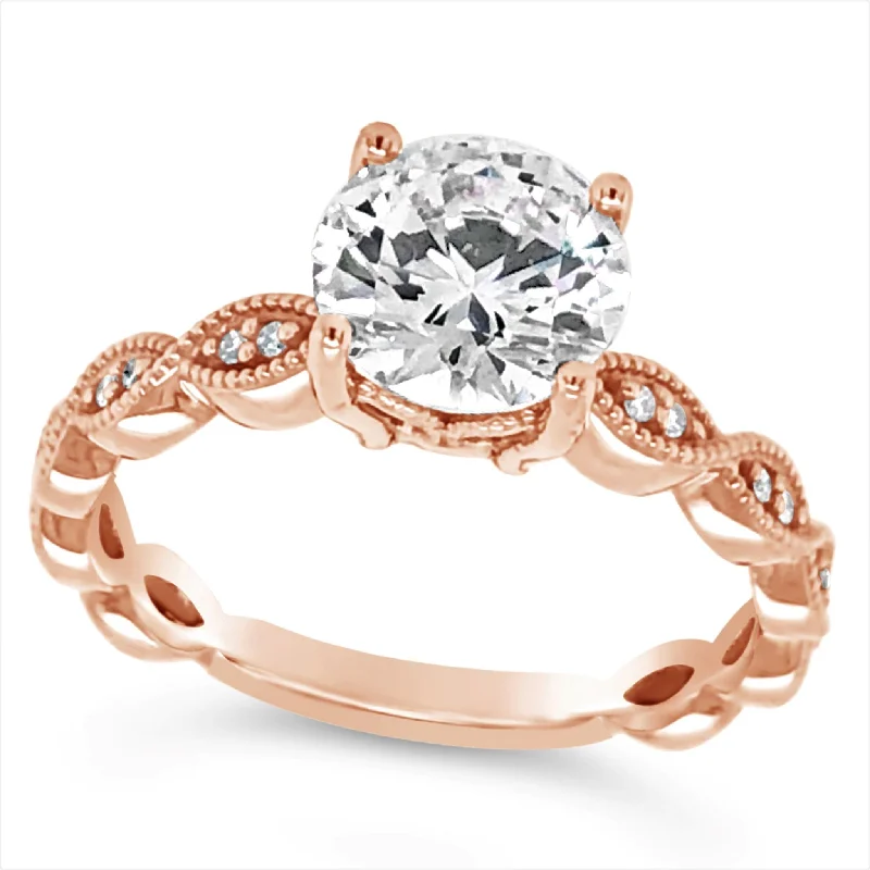 Luxury Handcrafted Jewelry For Elegant Looks Rose Gold Milgrain Edge Diamond Engagement Mounting Luxury Handcrafted Jewelry For Elegant Looks Rose Gold Milgrain Edge Diamond Engagement Mounting