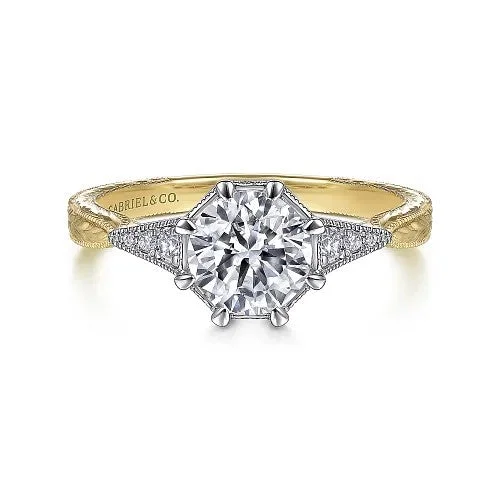 Huge Savings On Timeless Jewelry Collections Sanna - Vintage Inspired 14K White-Yellow Gold Round Diamond Channel Set Engagement Ring (Setting Only) Huge Savings On Timeless Jewelry Collections Sanna - Vintage Inspired 14K White-Yellow Gold Round Diamond Channel Set Engagement Ring (Setting Only)