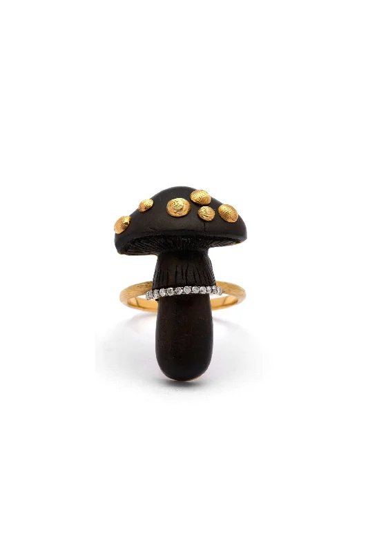 Discounted Jewelry For A Glamorous Look Carved mushroom dark wood 18K Gold Ring w. Diamond Discounted Jewelry For A Glamorous Look Carved mushroom dark wood 18K Gold Ring w. Diamond