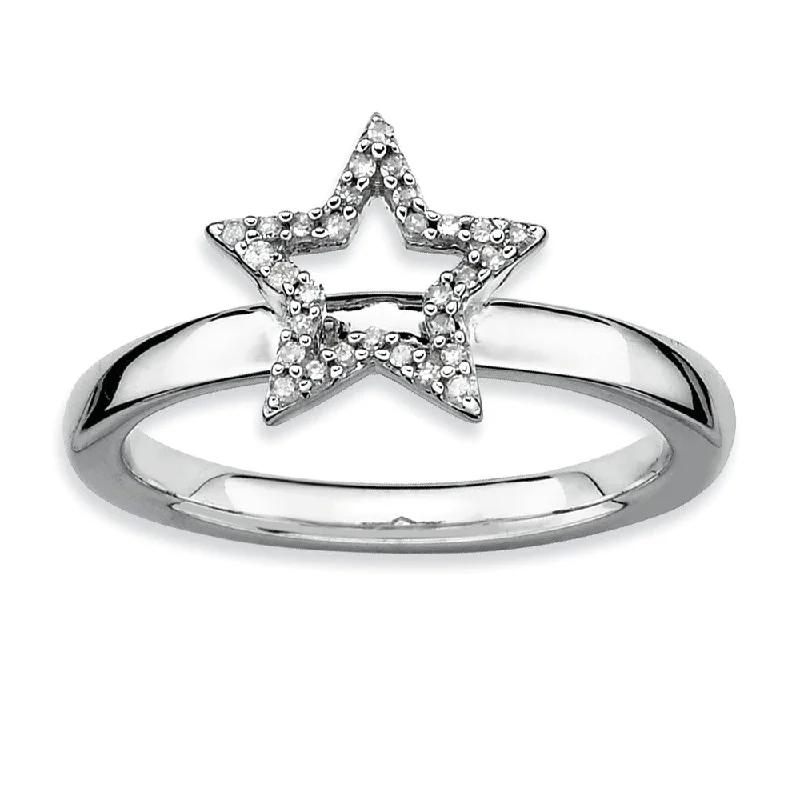 Get Your Favorite Jewelry At The Best Price Sterling Silver Stackable 1/10 Ctw HI/I3 Diamond 10mm Star Ring Get Your Favorite Jewelry At The Best Price Sterling Silver Stackable 1/10 Ctw HI/I3 Diamond 10mm Star Ring
