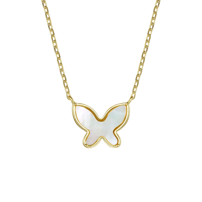 Shop Fine Jewelry With Amazing Deals 14k Gold Plated Sterling Silver with Mother of Pearl Butterfly Pendant Layering Necklace Shop Fine Jewelry With Amazing Deals 14k Gold Plated Sterling Silver with Mother of Pearl Butterfly Pendant Layering Necklace