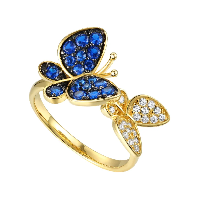 Unique Jewelry Designs Now At Discounted Rates 14k Gold Plated Sterling Silver with Sapphire & Cubic Zirconia Double Butterfly Stacking Ring Unique Jewelry Designs Now At Discounted Rates 14k Gold Plated Sterling Silver with Sapphire & Cubic Zirconia Double Butterfly Stacking Ring