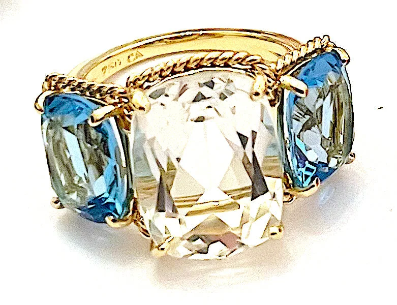 Jewelry Clearance Sale – Final Reductions 18kt Yellow Gold Blue Topaz and Rock Crystal Three Stone Ring with Rope Twist Border Jewelry Clearance Sale – Final Reductions 18kt Yellow Gold Blue Topaz and Rock Crystal Three Stone Ring with Rope Twist Border