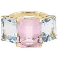 Get The Jewelry You Love At A Price You Love 18kt Yellow Gold Emerald Cut Ring with Pale Pink Topaz and Blue Topaz