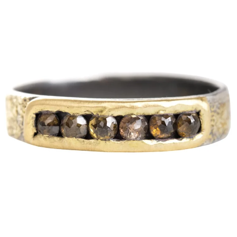 Clearance Sale On High-End Jewelry Collections Champagne Black + Gold Channel Ring - 18k Gold, Oxidized Silver + Champagne Diamonds Clearance Sale On High-End Jewelry Collections Champagne Black + Gold Channel Ring - 18k Gold, Oxidized Silver + Champagne Diamonds
