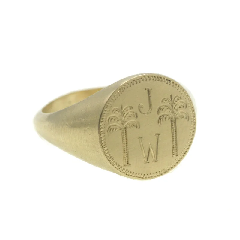 Dainty Floral Jewelry For Feminine Elegance Custom Palm Tree Engraved Signet Ring