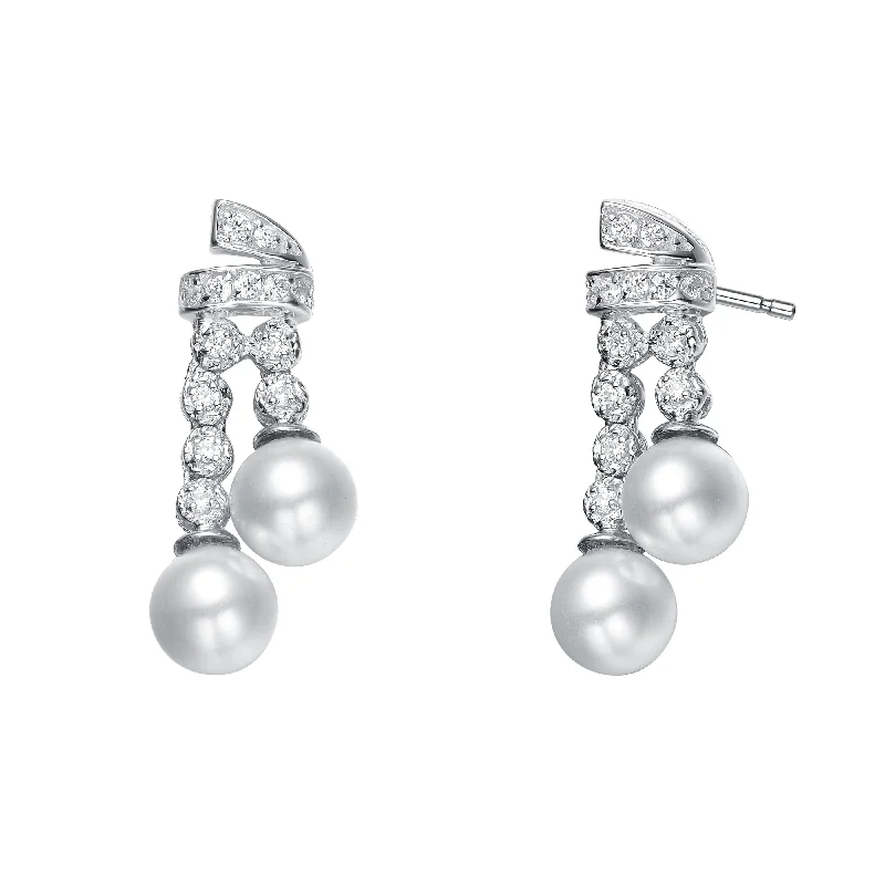 Stunning Jewelry At A Fraction Of The Price CZ Sterling Silver Double Strant Pearl Limited Time Special Earrings Stunning Jewelry At A Fraction Of The Price CZ Sterling Silver Double Strant Pearl Limited Time Special Earrings