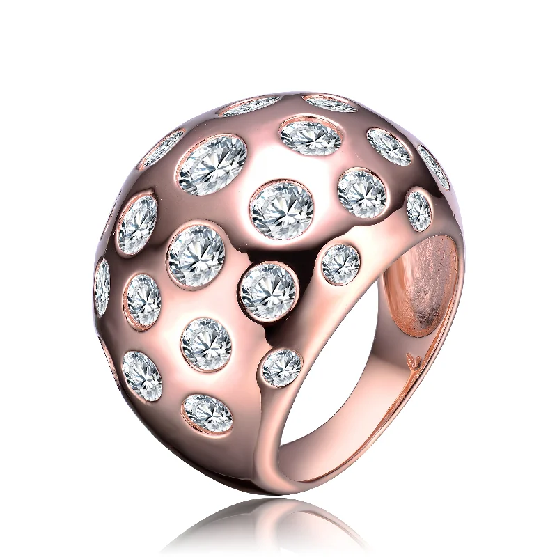 Luxury Jewelry At Unbeatable Discounts CZ Sterling Silver Rose Gold Dome Ring