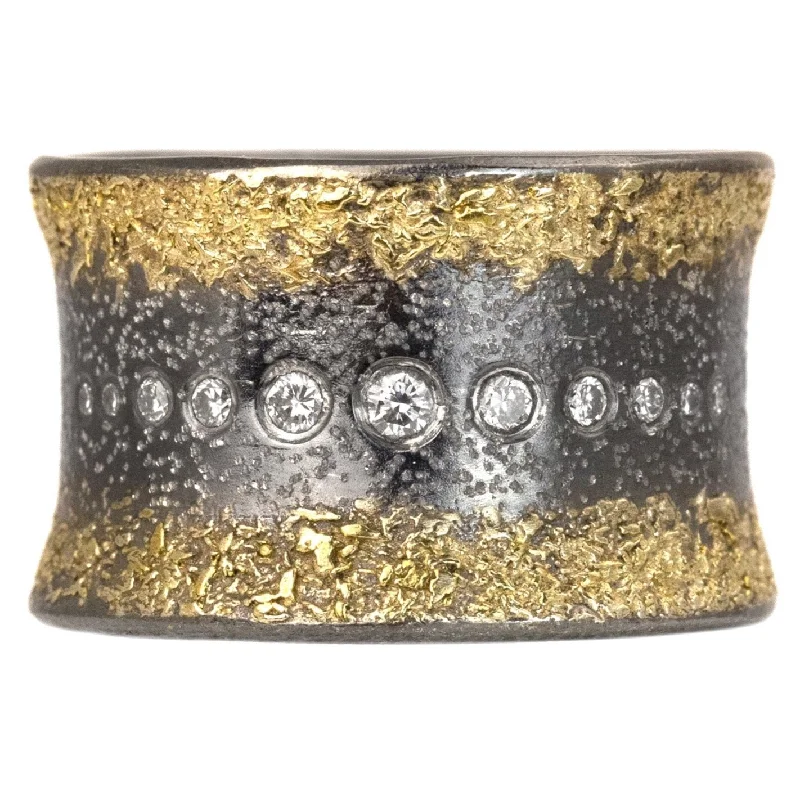 Best-Selling Jewelry Styles Now At Exclusive Discounts Flared Spring Ring - 22k Gold, Oxidized Silver + Reclaimed diamonds