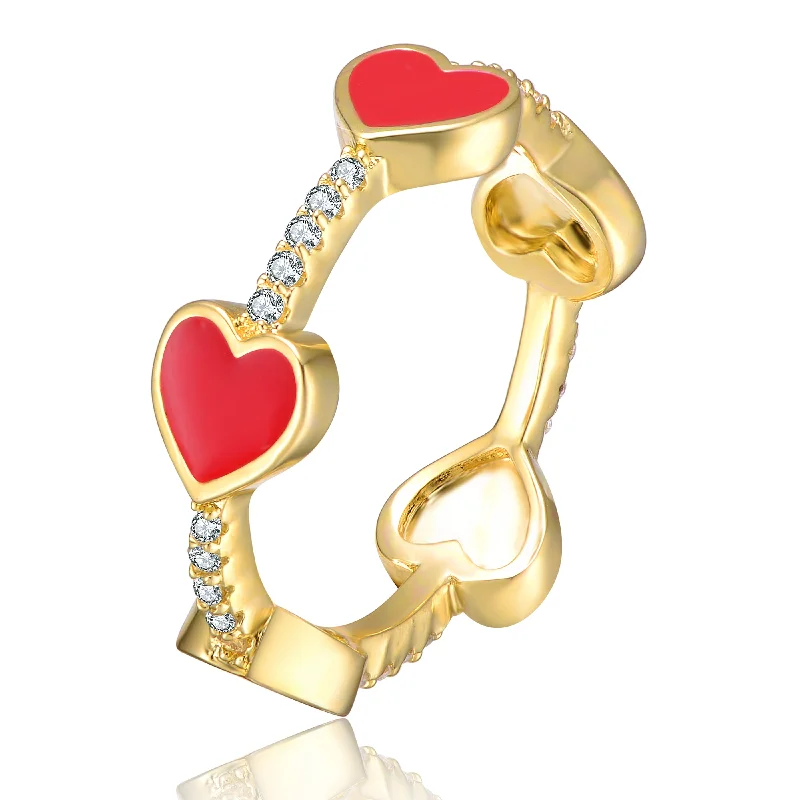 Delicate Crystal Jewelry For Sophisticated Charm Sterling Silver 14k Yellow Gold Plated with Cubic Zirconia Red Enamel Heart Stacking Ring Delicate Crystal Jewelry For Sophisticated Charm Sterling Silver 14k Yellow Gold Plated with Cubic Zirconia Red Enamel Heart Stacking Ring