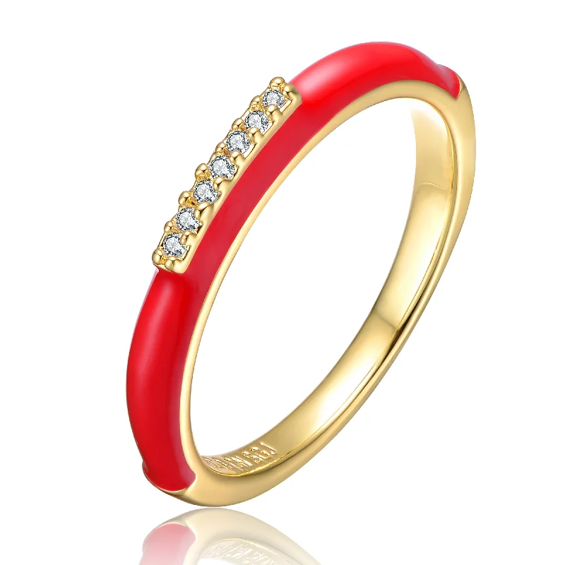 Shop Trending Jewelry With Exclusive Savings Sterling Silver 14k Yellow Gold Plated with Cubic Zirconia Red Enamel Slim Stacking Band Ring Shop Trending Jewelry With Exclusive Savings Sterling Silver 14k Yellow Gold Plated with Cubic Zirconia Red Enamel Slim Stacking Band Ring
