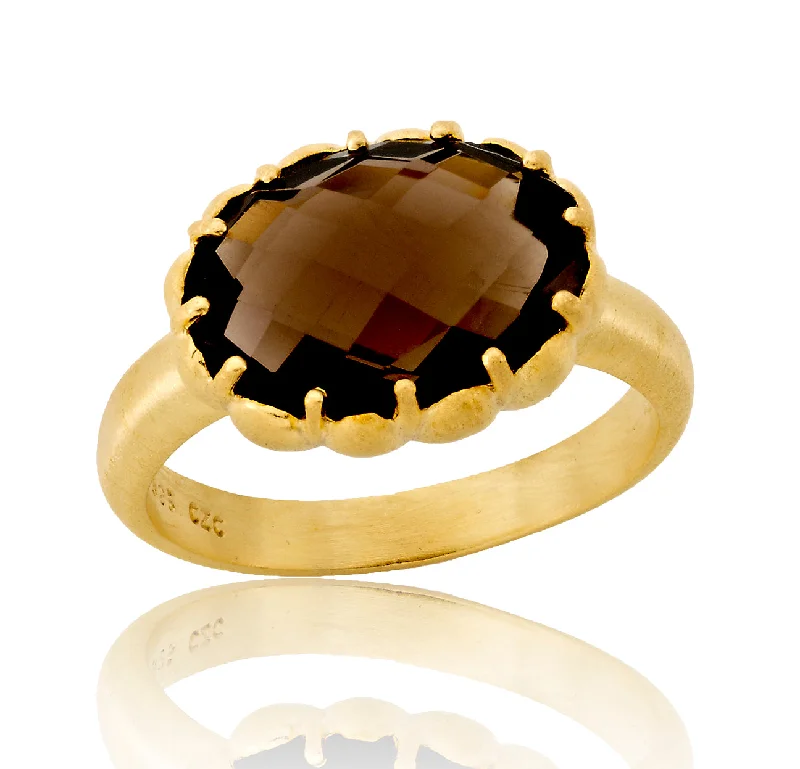 Grab Exquisite Jewelry At The Lowest Prices Gold Plated Smokey Cubic Zirconia Oval Ring Grab Exquisite Jewelry At The Lowest Prices Gold Plated Smokey Cubic Zirconia Oval Ring