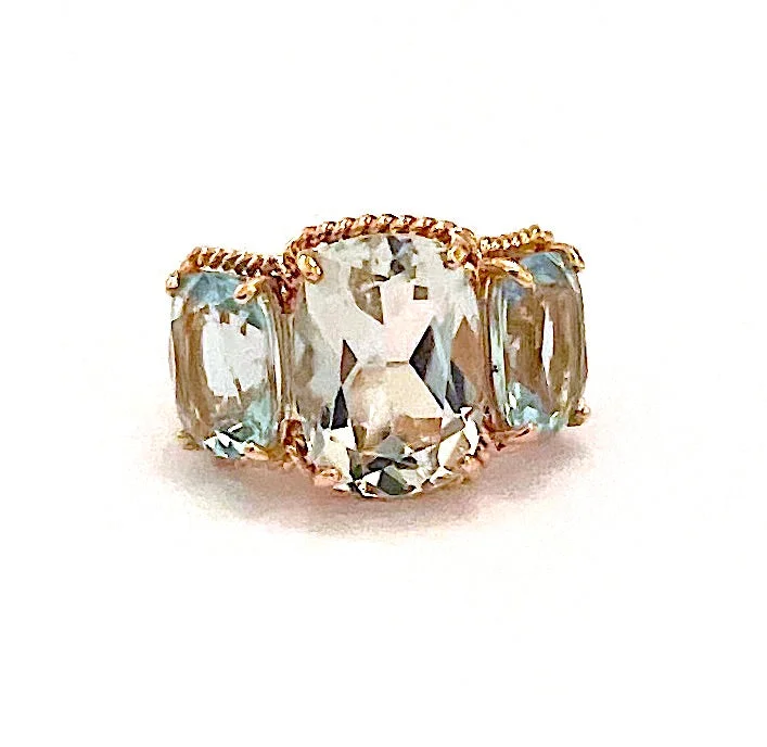 Sparkle In Style With Our Best Jewelry Deals 18kt Rose Gold Green Amethyst and Blue Topaz Three Stone Ring with Rope Twist Border Sparkle In Style With Our Best Jewelry Deals 18kt Rose Gold Green Amethyst and Blue Topaz Three Stone Ring with Rope Twist Border