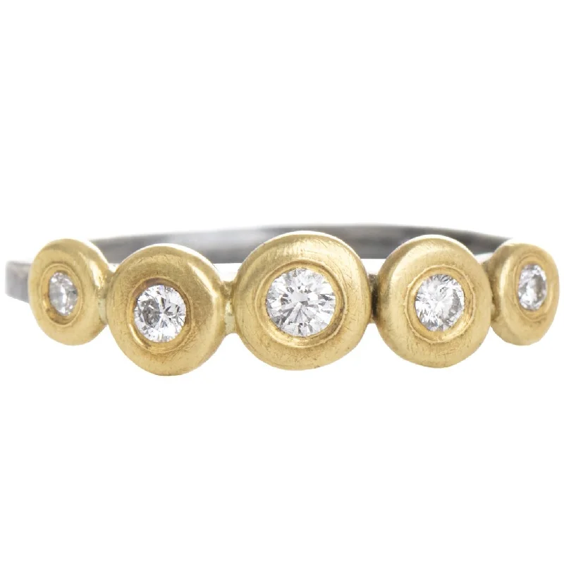 Dainty Floral Jewelry For Feminine Elegance In Bloom Stacking Ring - 18k Blooms - 18k Gold, Oxidized Silver + Reclaimed Diamonds Dainty Floral Jewelry For Feminine Elegance In Bloom Stacking Ring - 18k Blooms - 18k Gold, Oxidized Silver + Reclaimed Diamonds