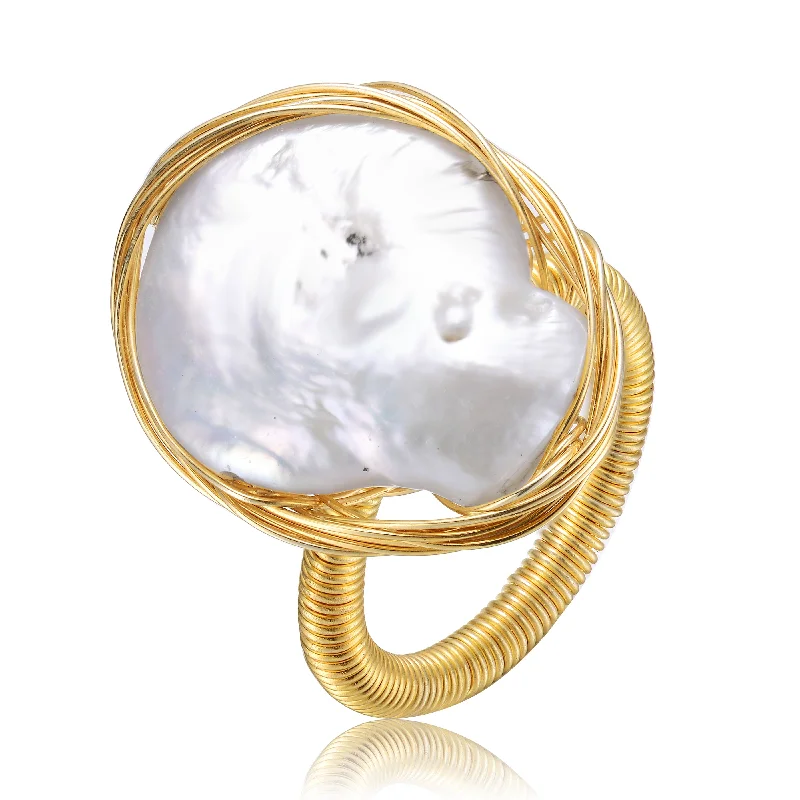 Big Savings On Your Favorite Jewelry Pieces Modern Sterling Silver Gold Plated 21-22MM Genuine Freshwater Baroque Pearl Limited Time Special Ring Big Savings On Your Favorite Jewelry Pieces Modern Sterling Silver Gold Plated 21-22MM Genuine Freshwater Baroque Pearl Limited Time Special Ring