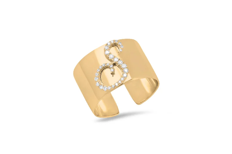 Waterproof Stainless Steel Jewelry For Lasting Beauty Open Cigar Ring with Diamond Initial Waterproof Stainless Steel Jewelry For Lasting Beauty Open Cigar Ring with Diamond Initial