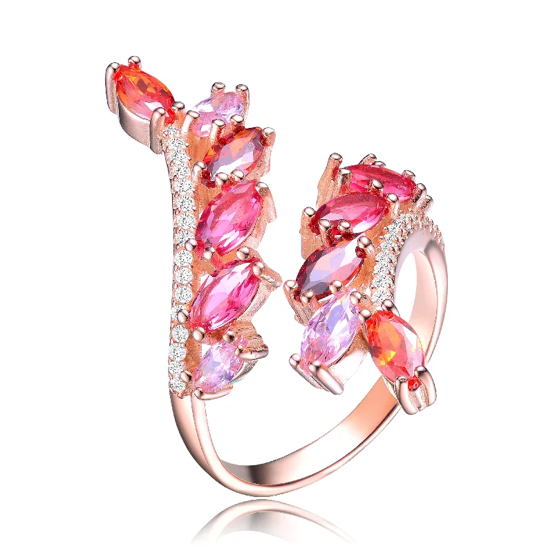 Grab Your Favorite Jewelry At The Lowest Prices Sterling Silver with Rose Gold Plated Shades of Red Color Marquise Cubic Zirconias Classic Swirl Type Ring Grab Your Favorite Jewelry At The Lowest Prices Sterling Silver with Rose Gold Plated Shades of Red Color Marquise Cubic Zirconias Classic Swirl Type Ring