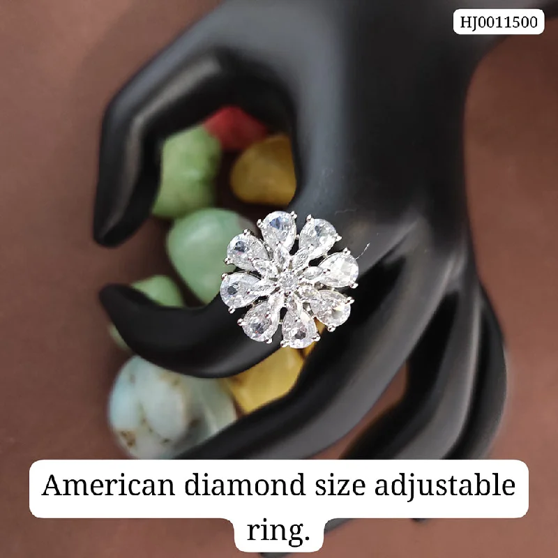 Delicate Crystal Jewelry For Sophisticated Charm Raj Creations Silver Plated AD Stone Adjustable Rings Delicate Crystal Jewelry For Sophisticated Charm Raj Creations Silver Plated AD Stone Adjustable Rings