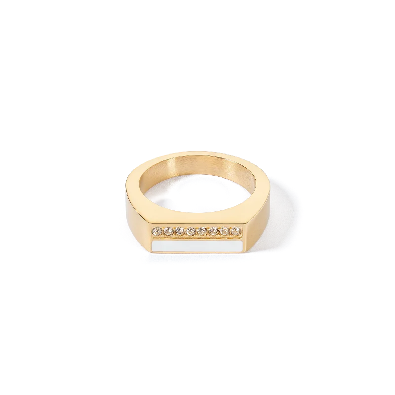 Affordable Glamour – Must-Have Jewelry At Special Rates Ring Square Stripes gold-white Affordable Glamour – Must-Have Jewelry At Special Rates Ring Square Stripes gold-white