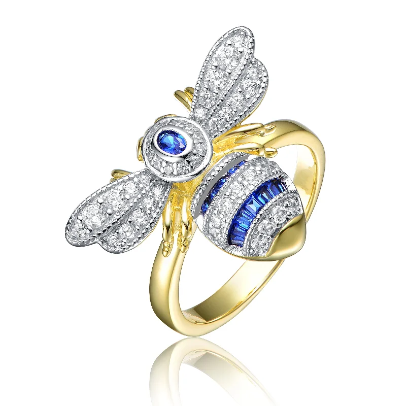 Shop Modern Jewelry Collections With Exclusive Discounts Sterling Silver 14k Yellow Gold Plated with Sapphire Cubic Zirconia Pave Wasp Ring Shop Modern Jewelry Collections With Exclusive Discounts Sterling Silver 14k Yellow Gold Plated with Sapphire Cubic Zirconia Pave Wasp Ring