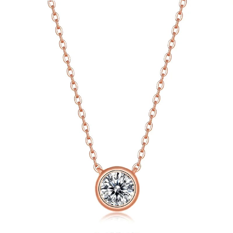 Luxury Jewelry Without The Luxury Price Tag Sterling Silver 18k Rose Gold Plated with 1ct Lab Created Moissanite Round Solitaire Bezel Layering Anniversary Wedding Necklace Luxury Jewelry Without The Luxury Price Tag Sterling Silver 18k Rose Gold Plated with 1ct Lab Created Moissanite Round Solitaire Bezel Layering Anniversary Wedding Necklace