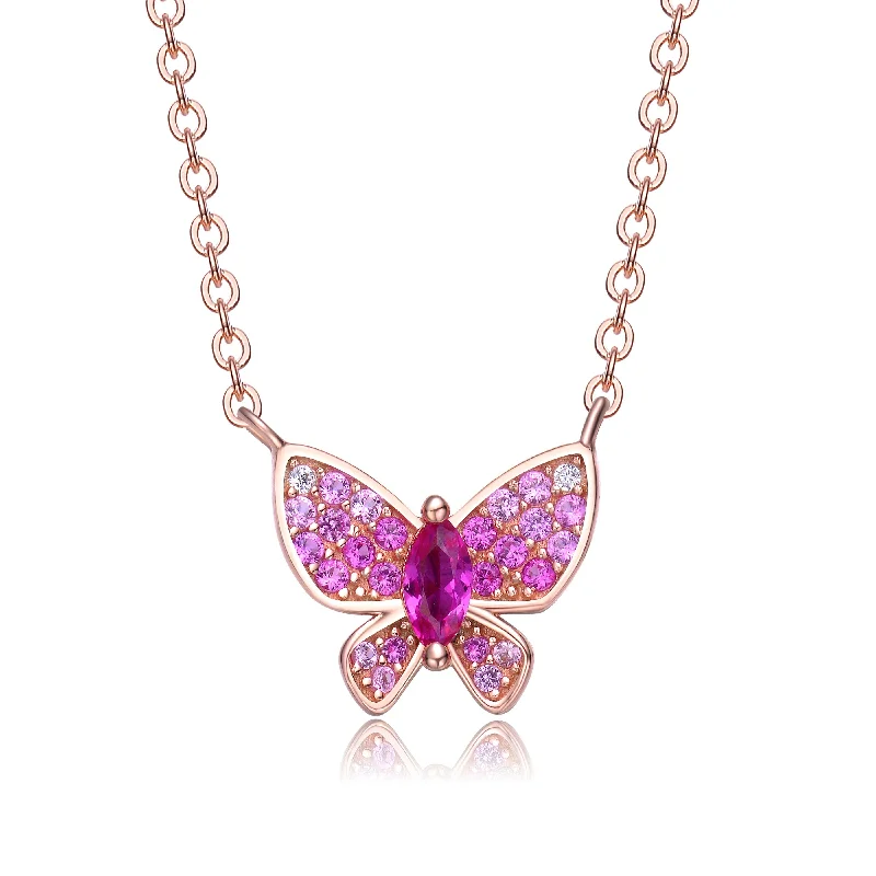 Handmade Pearl Jewelry For Timeless Elegance Sterling Silver 18k Rose Gold Plated with Ruby & Cubic Zirconia Pave Butterfly Pendant Layering Necklace Handmade Pearl Jewelry For Timeless Elegance Sterling Silver 18k Rose Gold Plated with Ruby & Cubic Zirconia Pave Butterfly Pendant Layering Necklace