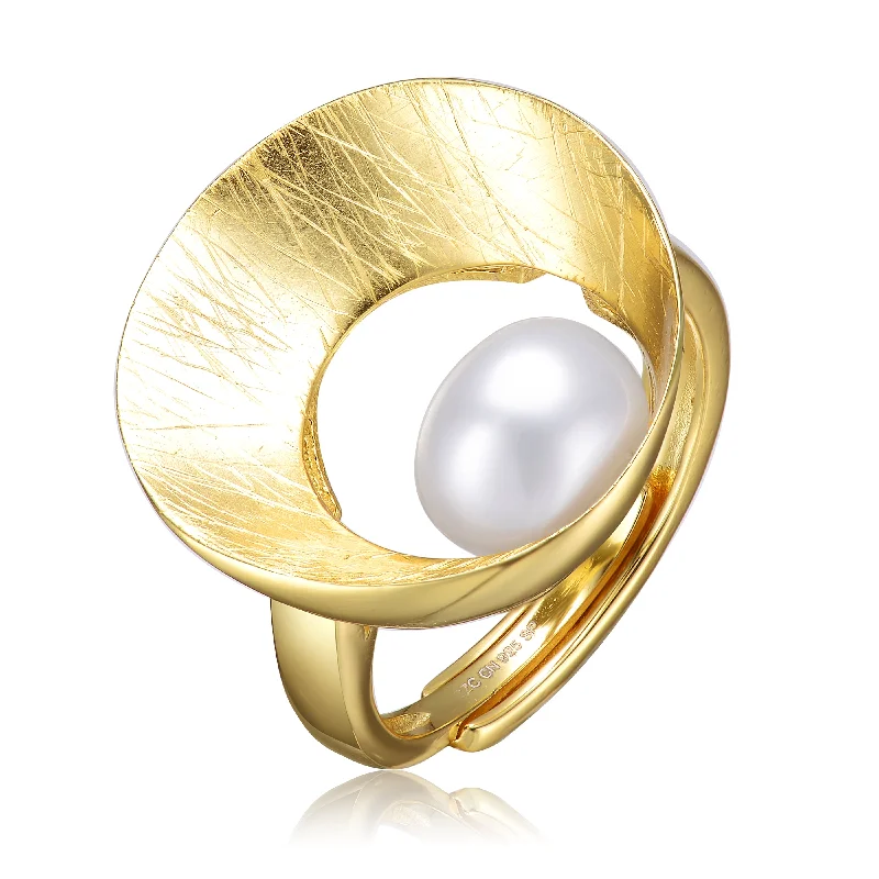 Sparkle For Less – Shop Jewelry Deals Now Delphine Brushed Circle Golden Pearl Ring