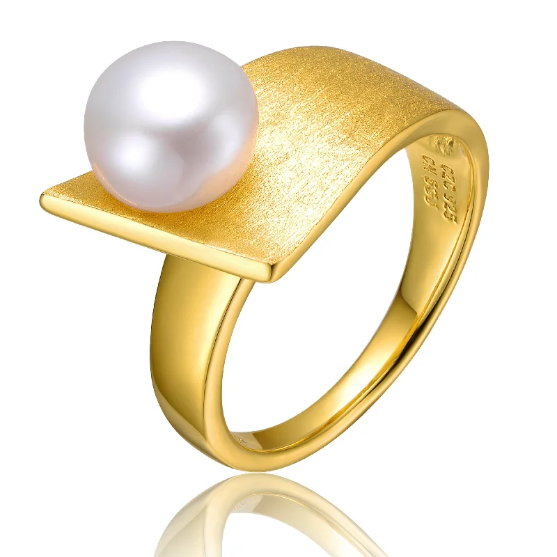 Luxury Jewelry At Unbeatable Discounts Sterling Silver Gold Plated with Genuine Freshwater Pearl Linear Ring Luxury Jewelry At Unbeatable Discounts Sterling Silver Gold Plated with Genuine Freshwater Pearl Linear Ring