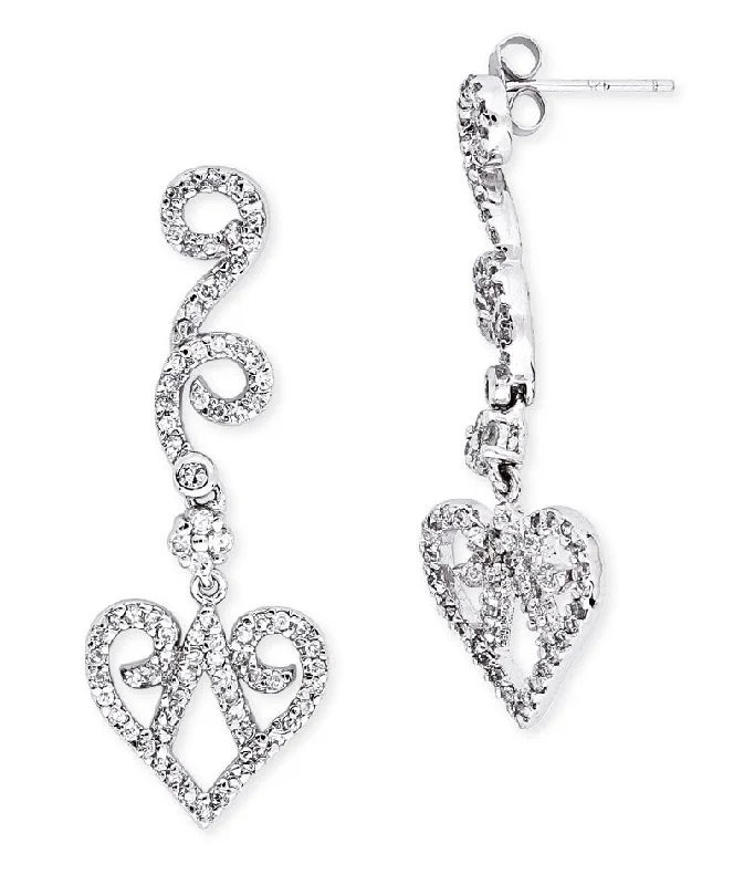 Shop Stylish Jewelry Now And Save Big Sterling Silver Heart Cubic Zirconia Accent Dangle Earrings