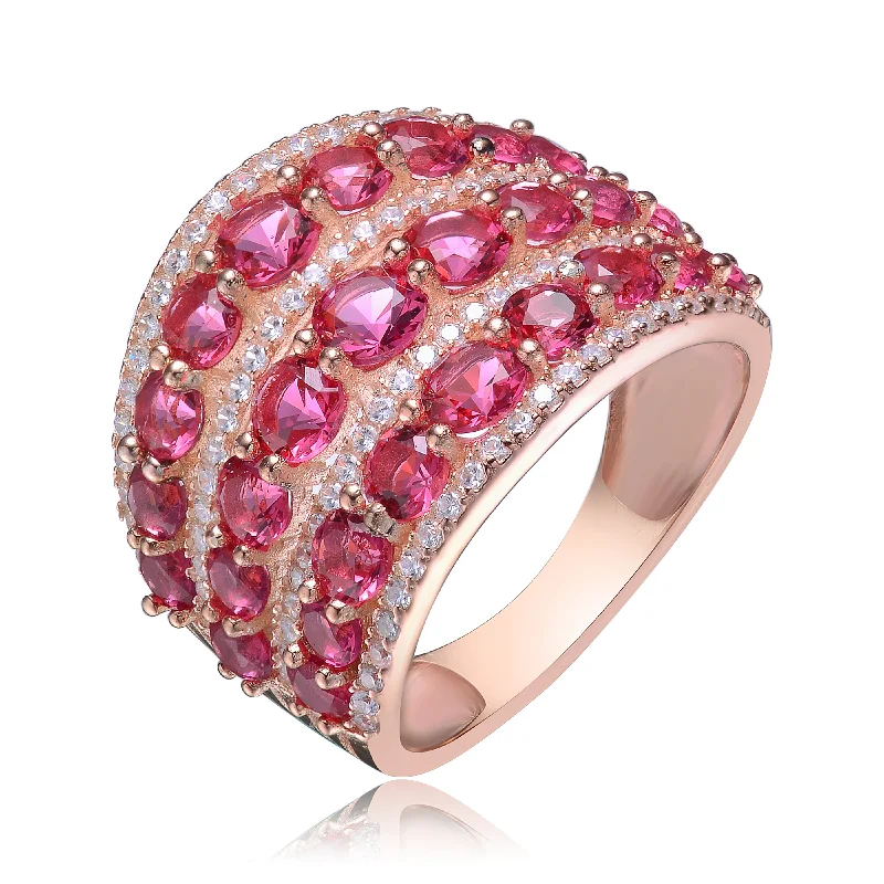 Gorgeous Jewelry, Limited-Time Savings Red Round Shaped Cubic Zirconia Stone 18K Rose Gold Plated Sterling Silver Ring Gorgeous Jewelry, Limited-Time Savings Red Round Shaped Cubic Zirconia Stone 18K Rose Gold Plated Sterling Silver Ring
