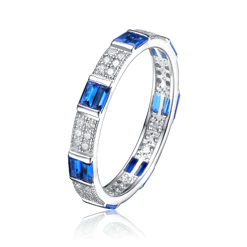 Flash Sale On Exquisite Jewelry – Don't Miss Out Sterling Silver White Gold Plated with Sapphire Baguette & Round Cubic Zirconia Eternity Wedding Band Stacking Ring Flash Sale On Exquisite Jewelry – Don't Miss Out Sterling Silver White Gold Plated with Sapphire Baguette & Round Cubic Zirconia Eternity Wedding Band Stacking Ring