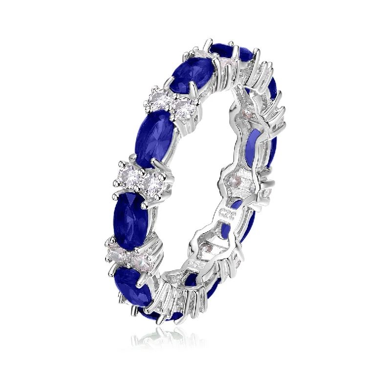 Dainty And Elegant Jewelry Now At Reduced Prices Sterling Silver White Gold Plated with Sapphire & Cubic Zirconia Chunky Eternity Band Ring