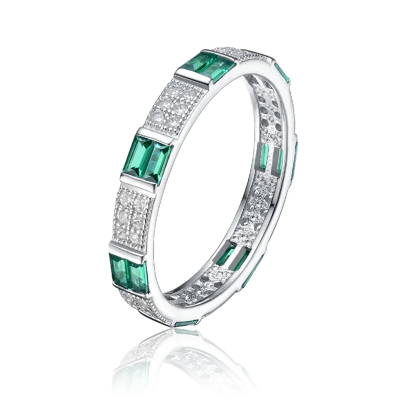 Elegant Jewelry Pieces At Unbelievable Prices Sterling Silver White Gold Plated with Emerald Baguette & Round Cubic Zirconia Eternity Wedding Band Stacking Ring Elegant Jewelry Pieces At Unbelievable Prices Sterling Silver White Gold Plated with Emerald Baguette & Round Cubic Zirconia Eternity Wedding Band Stacking Ring