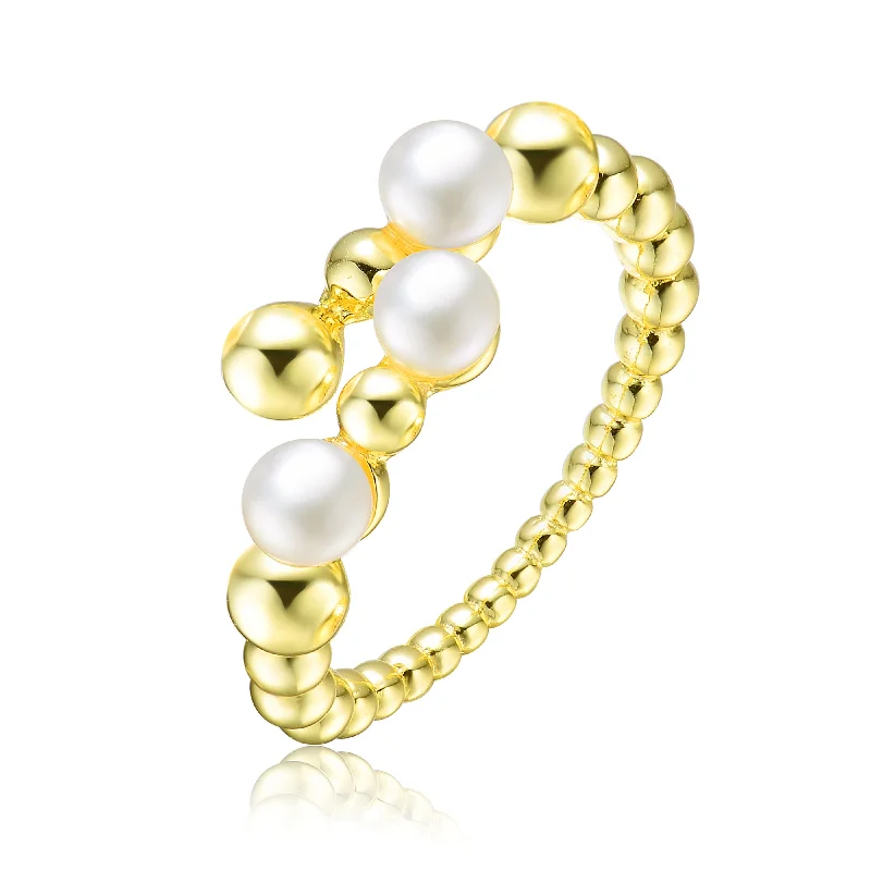 Fashion-Forward Jewelry At Exclusive Discounts Delphine Three Pearl Golden Spheres Stack Ring Fashion-Forward Jewelry At Exclusive Discounts Delphine Three Pearl Golden Spheres Stack Ring