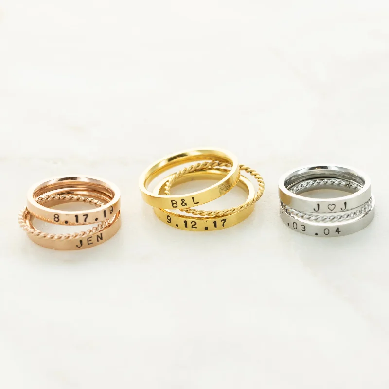 Fashion-Forward Jewelry At Exclusive Discounts The Ashley Hand Stamped Ring Stack