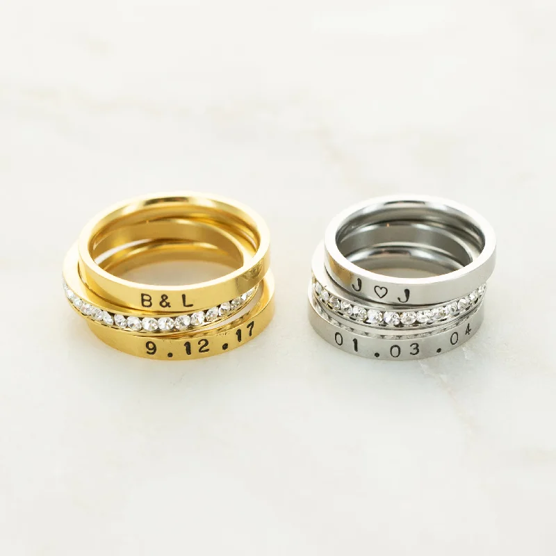 Everyday Jewelry Essentials Now On Sale The Courtney Hand Stamped Ring Stack