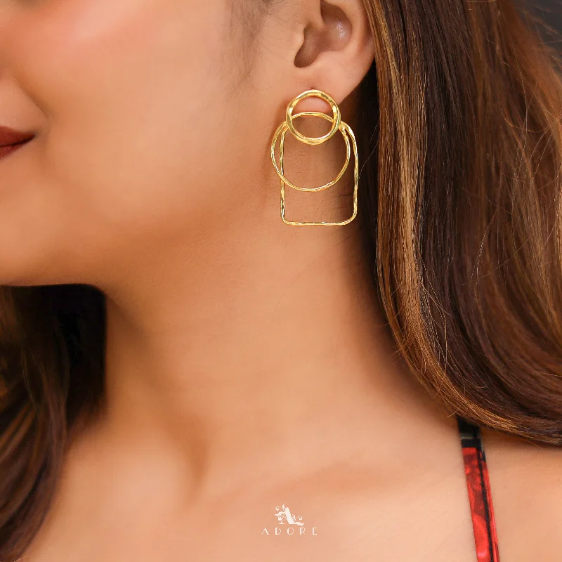 Versatile Layering Jewelry For Effortless Chic Golden Hammered Dual Circle And Rectangle Earring Versatile Layering Jewelry For Effortless Chic Golden Hammered Dual Circle And Rectangle Earring