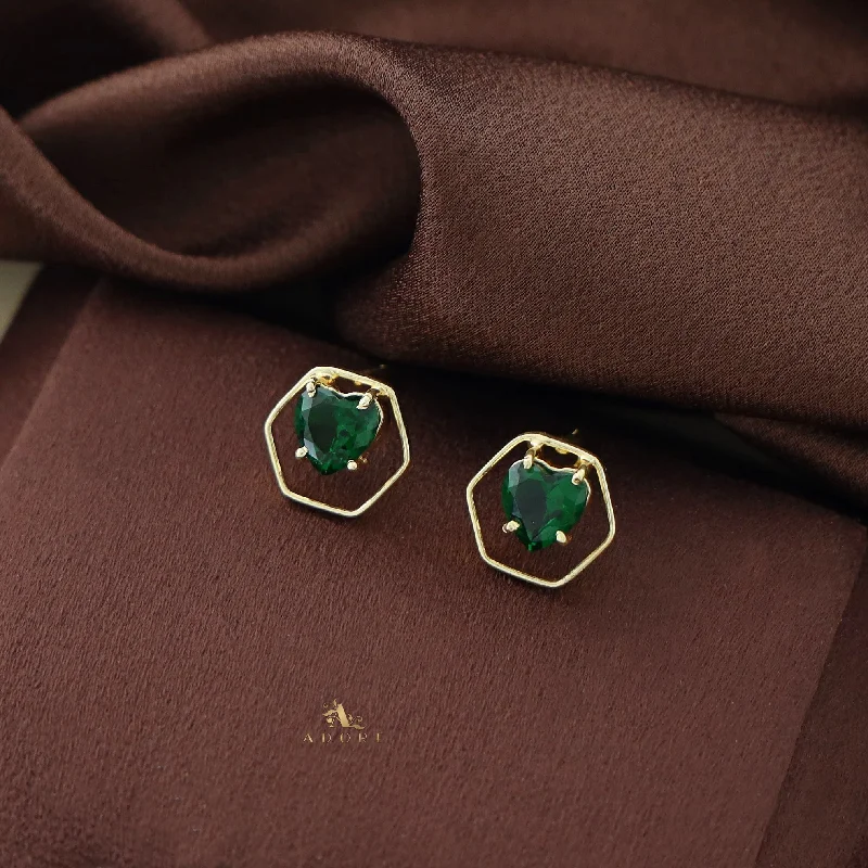 Shop Dazzling Rings, Earrings, And More At Special Discounts Golden Hexagon Earring With Glossy Heart Stone Shop Dazzling Rings, Earrings, And More At Special Discounts Golden Hexagon Earring With Glossy Heart Stone