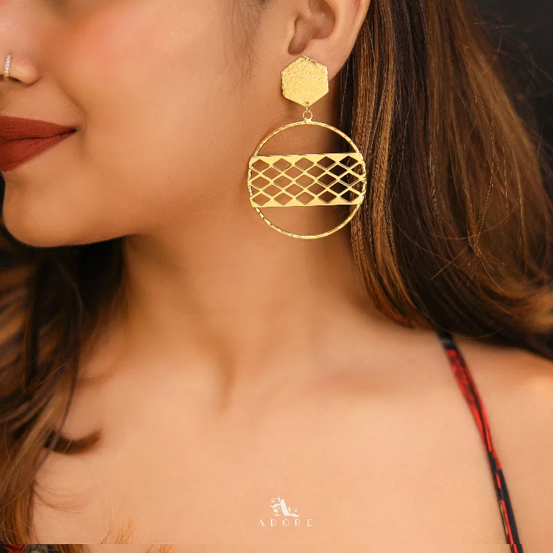 Romantic Heart-Shaped Jewelry For Special Gifts Golden Hexagon Cirlce Earring