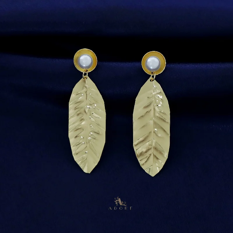 Handmade Pearl Jewelry For Timeless Elegance Golden Plane Leaf And Pearl Earring
