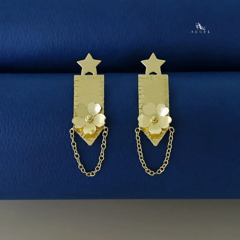 Eco-Friendly Sustainable Jewelry For Conscious Buyers Golden Star Rectangle And Flower Earring Eco-Friendly Sustainable Jewelry For Conscious Buyers Golden Star Rectangle And Flower Earring