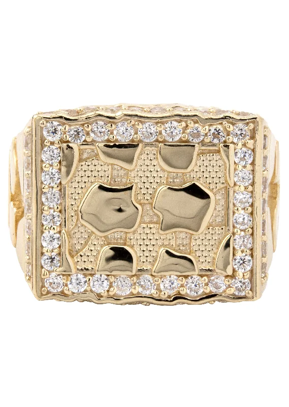 Delicate Crystal Jewelry For Sophisticated Charm 10K Gold Cz Nugget Ring For Men | 5 Grams Delicate Crystal Jewelry For Sophisticated Charm 10K Gold Cz Nugget Ring For Men | 5 Grams
