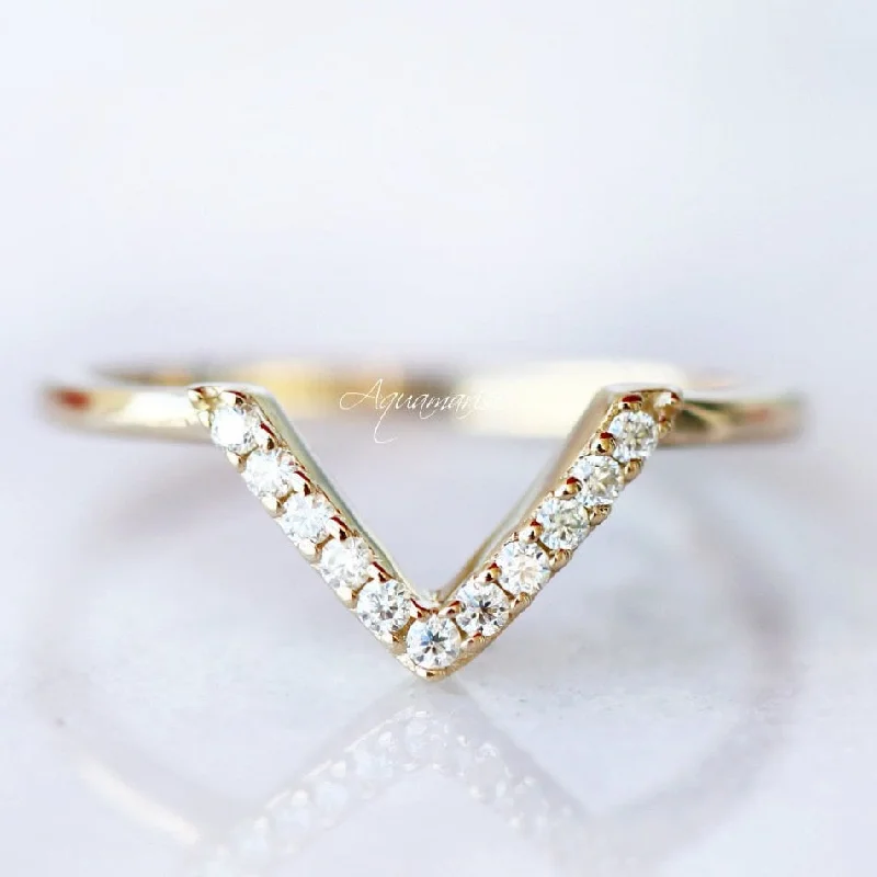 Customized Silver Jewelry For Unique Style Petite Chevron Diamond Wedding Band- 14K Solid Yellow Gold Customized Silver Jewelry For Unique Style Petite Chevron Diamond Wedding Band- 14K Solid Yellow Gold