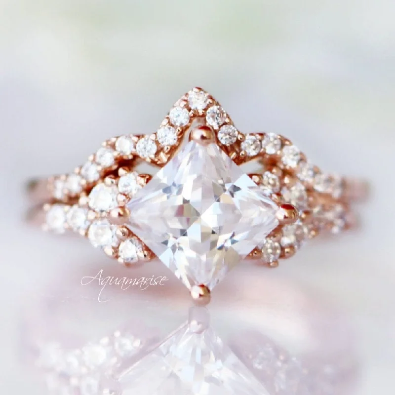Jewelry Flash Sale – Stylish Designs At Unbeatable Rates Ellie Princess Cut Moissanite Engagement Ring Set- 14K Solid Rose Gold Jewelry Flash Sale – Stylish Designs At Unbeatable Rates Ellie Princess Cut Moissanite Engagement Ring Set- 14K Solid Rose Gold