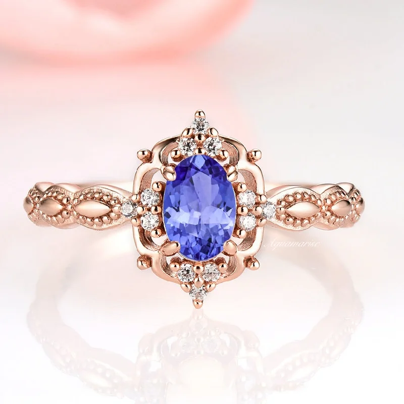 Final Call – Shop Exquisite Jewelry Before It's Gone Claire Vintage Natural Tanzanite Engagement Ring- 14K Solid Rose Gold Final Call – Shop Exquisite Jewelry Before It's Gone Claire Vintage Natural Tanzanite Engagement Ring- 14K Solid Rose Gold