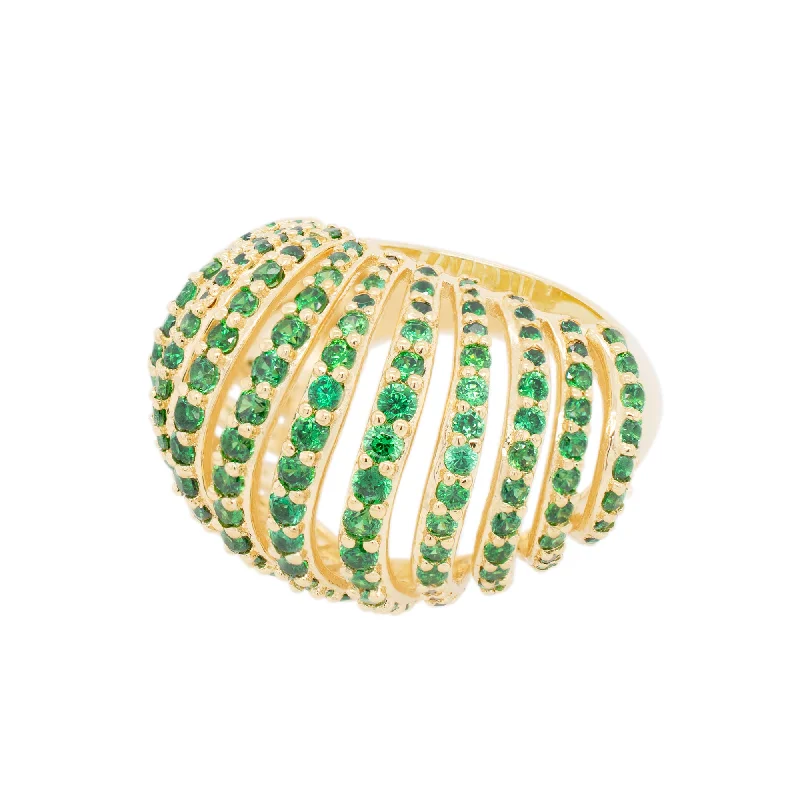Huge Savings On Timeless Jewelry Collections Ribbed VOID 18K Gold Plated Ring w. Green Zirconias Huge Savings On Timeless Jewelry Collections Ribbed VOID 18K Gold Plated Ring w. Green Zirconias