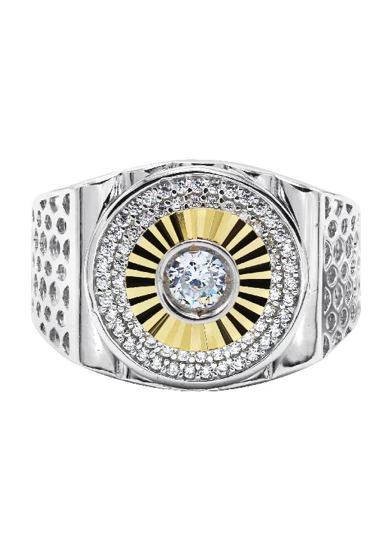 Jewelry Deals That Outshine The Rest Mens Silver Round CZ Gold Ring | Appx 8.2 Grams Jewelry Deals That Outshine The Rest Mens Silver Round CZ Gold Ring | Appx 8.2 Grams