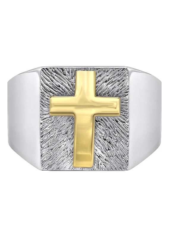 Get The Jewelry You Love At A Price You Love Mens Silver Gold Cross Pinky Ring | Appx 6.8 Grams Get The Jewelry You Love At A Price You Love Mens Silver Gold Cross Pinky Ring | Appx 6.8 Grams